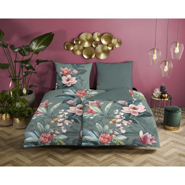 Зелен чаршаф от органичен памук за единично легло Rose, 140 x 220 cm Organic - Descanso-image-1