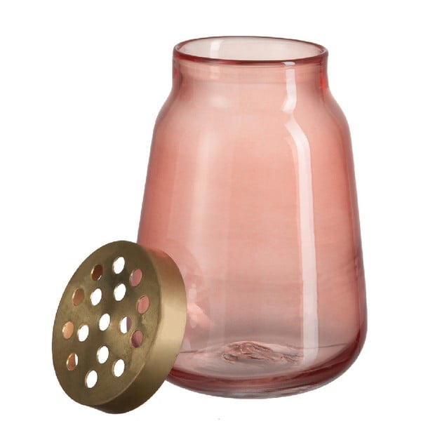 Ваза от розово стъкло Месинг, височина 22 cm - J-Line