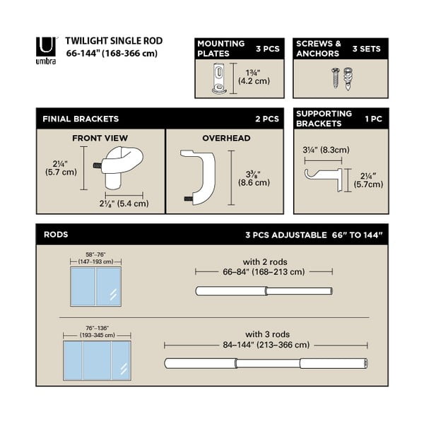 Стоманен разтегателен корниз 213 - 365 cm Twilight – Umbra-image-4