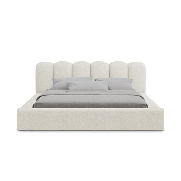 Кремаво двойно тапицирано легло с място за съхранение и включена подматрачна рамка 140x200 cm Mano – Makamii-image-3