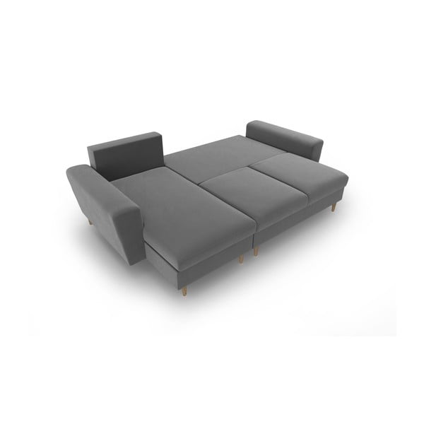 Светлосив кадифен разтегателен ъглов диван с място за съхранение Kyoto – Cosmopolitan Design-image-2