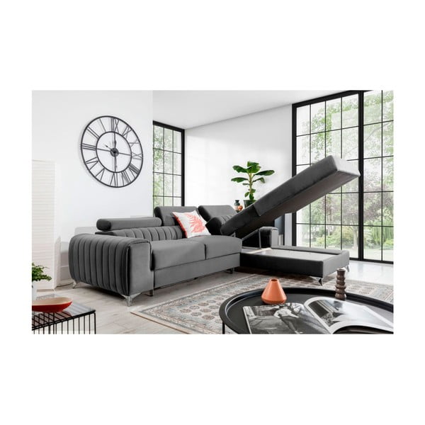 Сив кадифен разтегателен ъглов диван с място за съхранение (десен ъгъл) Grayson – ELTAP-image-3