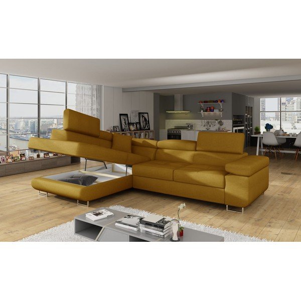 Жълт разтегателен ъглов диван с място за съхранение (ляв ъгъл L форма) Anton – ELTAP-image-4