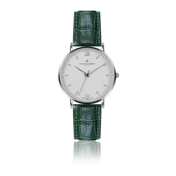 Pánské hodinky s tmavě zeleným páskem z pravé kůže Frederic Graff Silver Dent Blanche Croco Dark Green