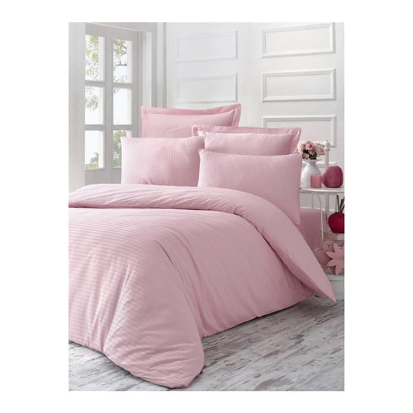 Розово памучно сатенено спално бельо с чаршаф за двойно легло Poline, 200 x 220 cm - Mijolnir