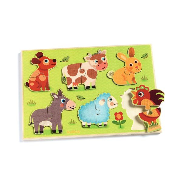 Детски дървен пъзел с мотиви на домашни животни - Djeco