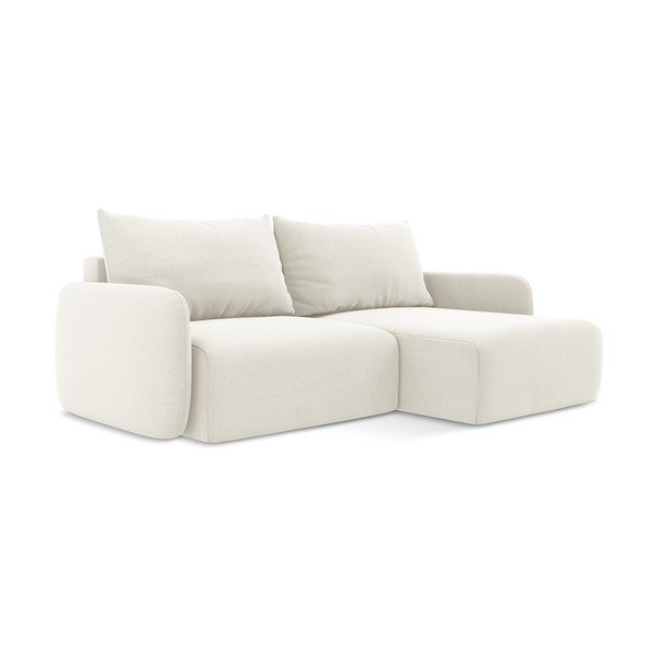 Кремав кадифен сгъваем/с място за съхранение ъглов диван (десен ъгъл) Kalena – Makamii-image-2