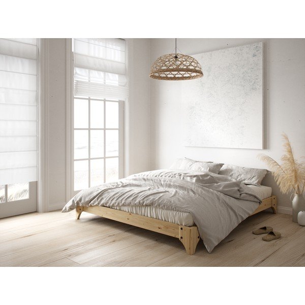 Dvoulůžková postel z borovicového dřeva s matrací Karup Design Elan Comfort Mat Black/Natural, 140 x 200 cm-image-1