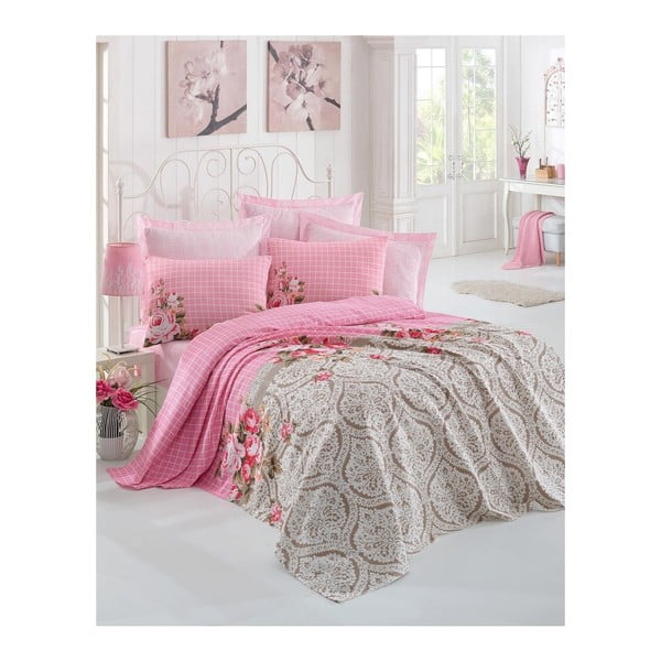 Růžovobéžový lehký přehoz přes postel Isabel, 160 x 235 cm