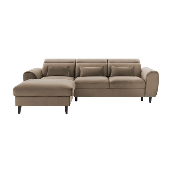 Светлокафяв кадифен разтегателен ъглов диван с място за съхранение (ляв ъгъл) Foble – ELTAP