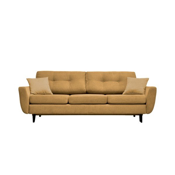 Žlutá trojmístná rozkládací pohovka s černými nohami Mazzini Sofas Jasmin
