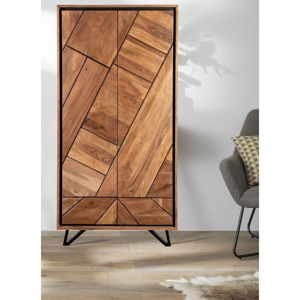 Гардероб от масивна акация в естествен цвят 90x181x40 cm Ambala – Interia Home & Living-image-1
