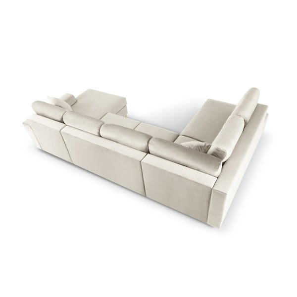 Бежов кадифен разтегателен ъглов диван с място за съхранение (ляв ъгъл/U форма) Kyoto – Cosmopolitan Design-image-4