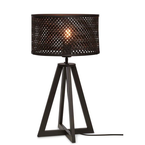 Черна настолна лампа с бамбуков абажур (височина 53 cm) Java - Good&Mojo