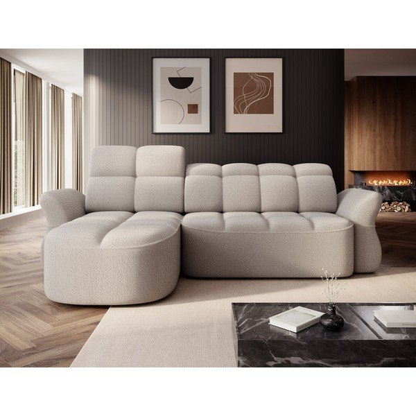 Бежов разтегателен ъглов диван с място за съхранение от букле (ляв ъгъл) Beneth – ELTAP-image-1