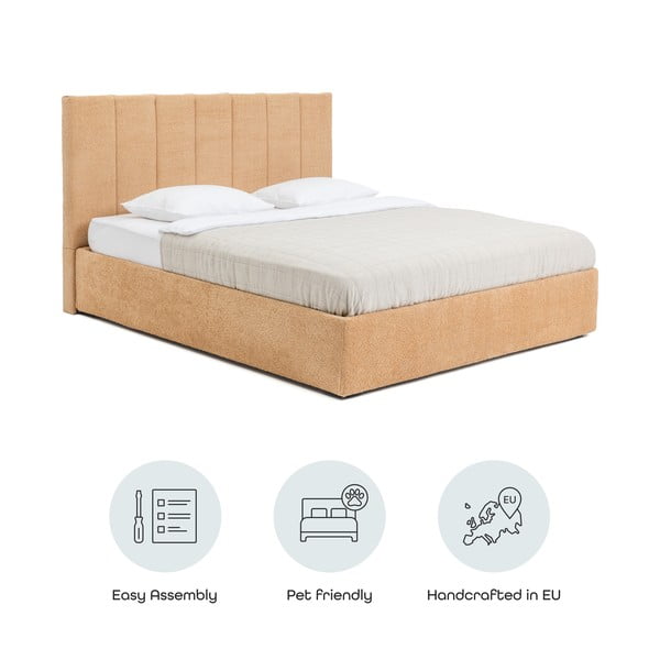Тапицирано двойно легло с място за съхранение и включена подматрачна рамка в цвят горчица 160x200 cm Thessa Bold Line – Bonami Selection-image-4