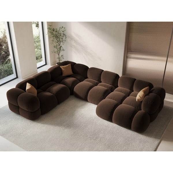 Тъмнокафяв кадифен ъглов диван (ляв ъгъл/U форма) Loretto – Cosmopolitan Design-image-1