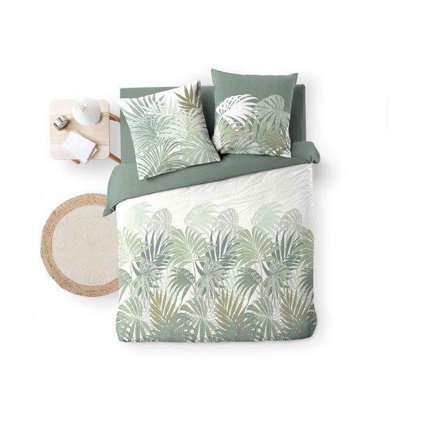 Зелено двойно удължено памучно спално бельо 240x220 cm Nymea – douceur d'intérieur-image-4