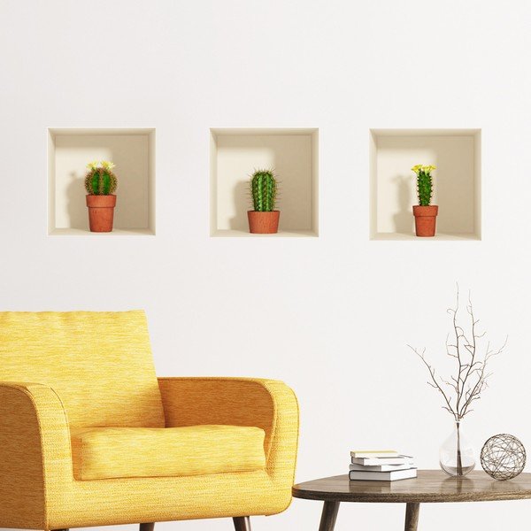 Sada 3 samolepek s 3D efektem Ambiance Cactus
