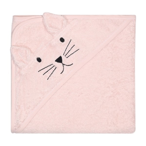 Розова памучна бебешка кърпа с качулка на котка - Kindsgut