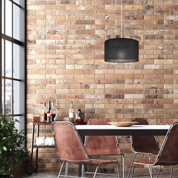 Черна висяща лампа с текстилен абажур ø 35 cm Vivian - LAMKUR-image-1