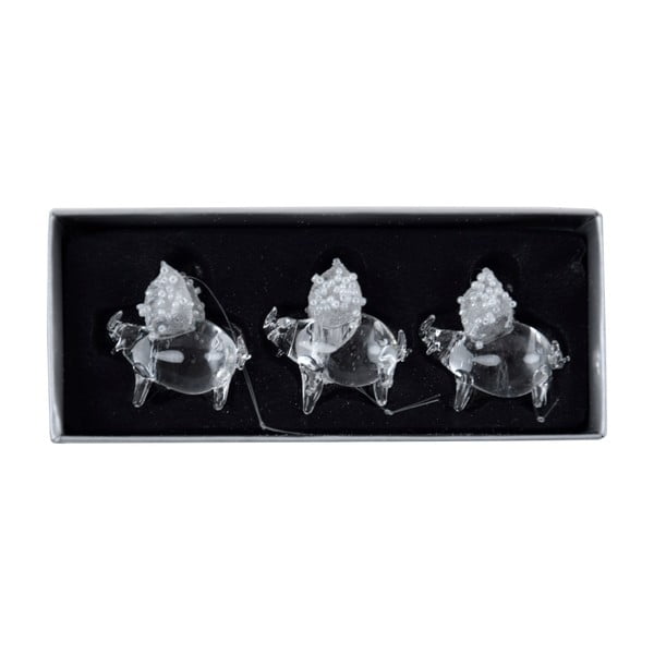 Комплект от 3 коледни орнамента от прозрачно стъкло във формата на прасета Ego decor - Ego Dekor