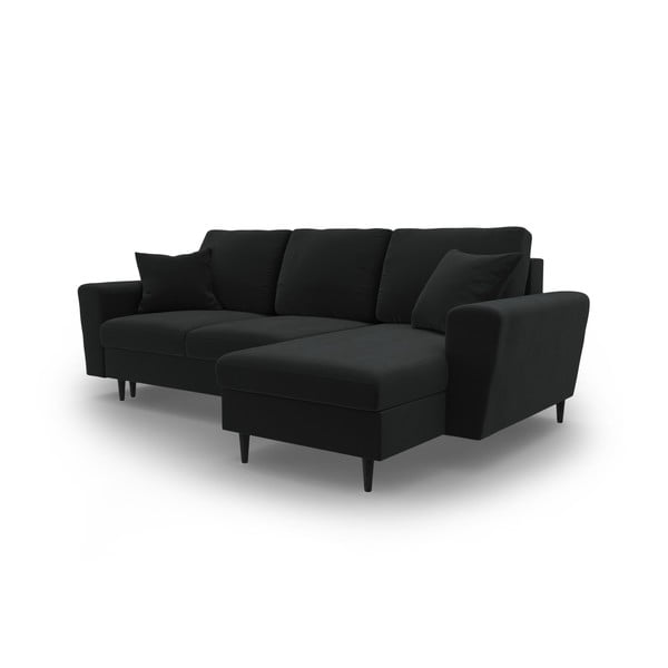 Черен кадифен разтегателен ъглов диван с място за съхранение Kyoto – Cosmopolitan Design-image-4