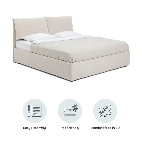 Бежово тапицирано двойно легло с място за съхранение и включена подматрачна рамка 180x200 cm Thessa Pillow – Bonami Selection-image-4