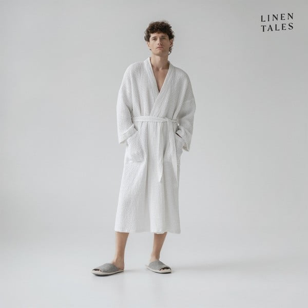 Бял халат за баня размер L/XL Honeycomb - Linen Tales