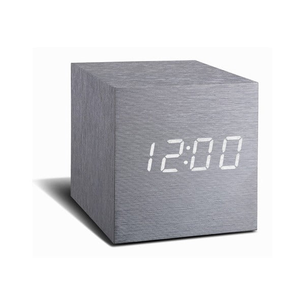 Сив будилник с бял LED дисплей Часовник Cube Click - Gingko