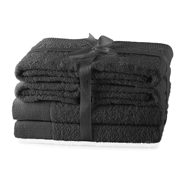 Тъмносиви памучни хавлии и кърпи за баня в комплект от 6 бр. от тери Amari – AmeliaHome