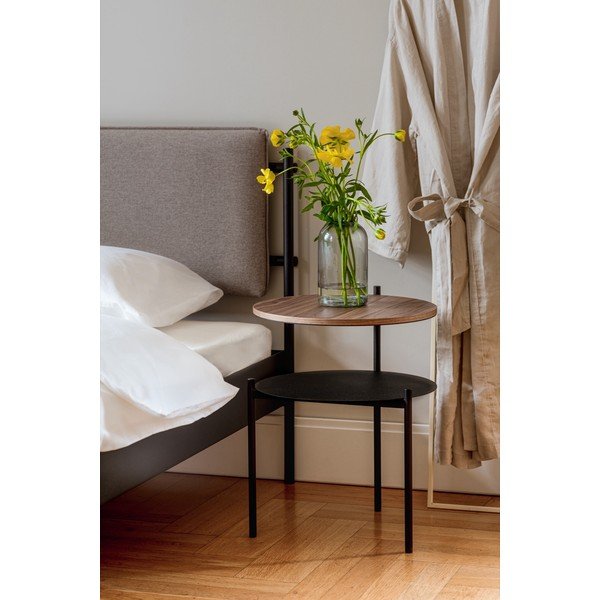 Черно/в тъмно естествен цвят нощно шкафче с орехов плот Tu – noo.ma-image-4