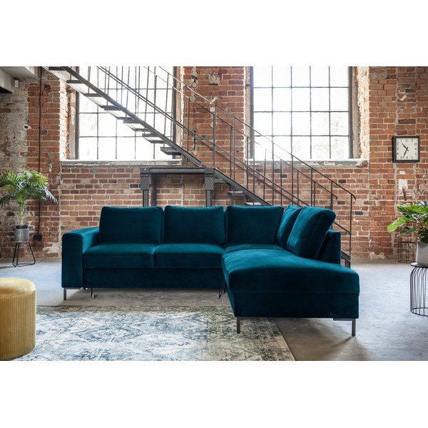 Тюркоаз кадифен разтегателен ъглов диван (десен ъгъл) Lofty Lilly – Miuform-image-3