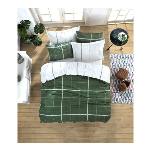 Чаршаф за двойно легло с спално бельо от ранфорс памук Maya Green, 160 x 220 cm - Mijolnir