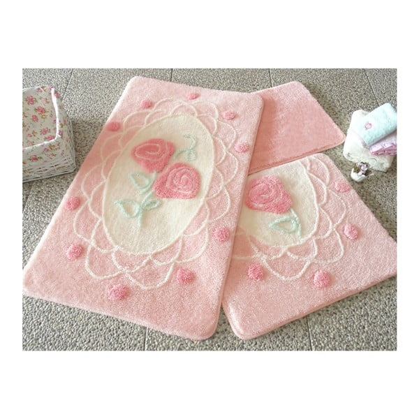 Комплект от три розови килимчета за баня с мотив на рози Knit Knot - Foutastic