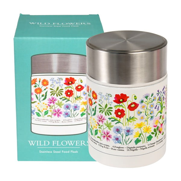 Детски термос за храна в кремав и сребрист цвят 450 ml Wild Flowers – Rex London-image-2