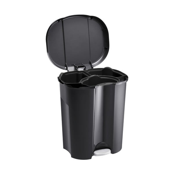Черен кош за боклук с педали от рециклирана пластмаса 25 L Trio - Rotho