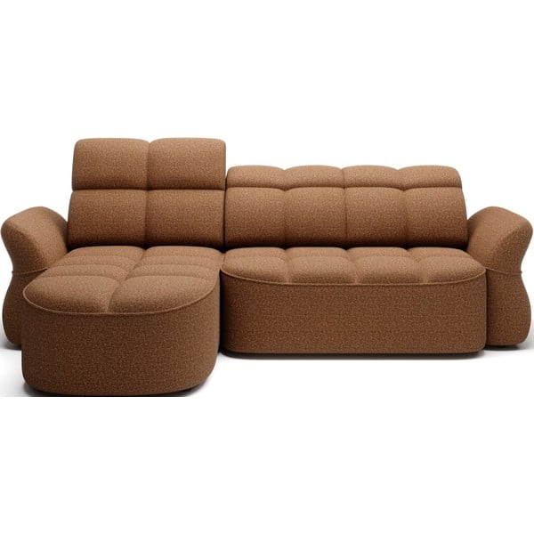 Жълт кафяв кадифен разтегателен ъглов диван с място за съхранение (ляв ъгъл) Beneth – ELTAP