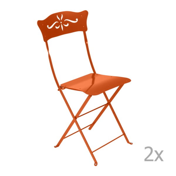 Sada 2 oranžových skládacích zahradních židlí Fermob Bagatelle