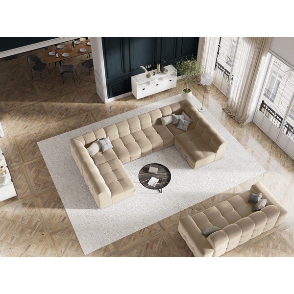 Бежов кадифен диван 222 cm Kendal - Micadoni Home-image-1