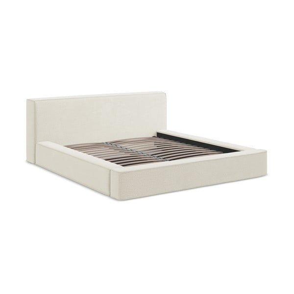 Кремаво тапицирано двойно легло с място за съхранение и решетка 180x200 cm Noho - Makamii