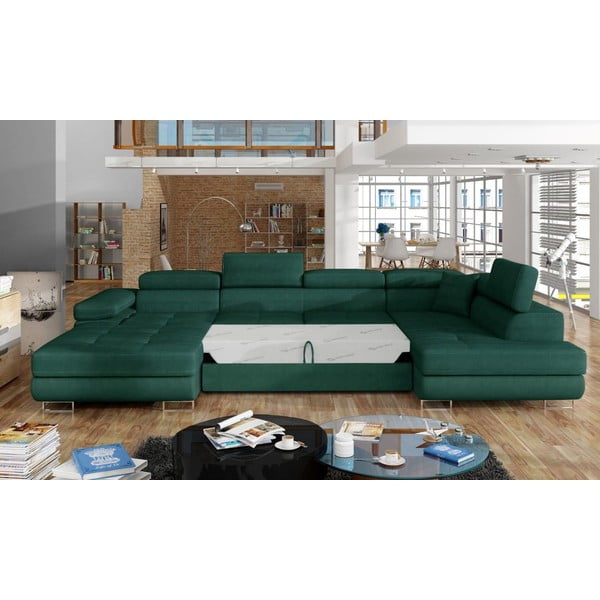 Зелен кадифен разтегателен ъглов диван с място за съхранение (десен ъгъл U форма) Rodrigo – ELTAP-image-2