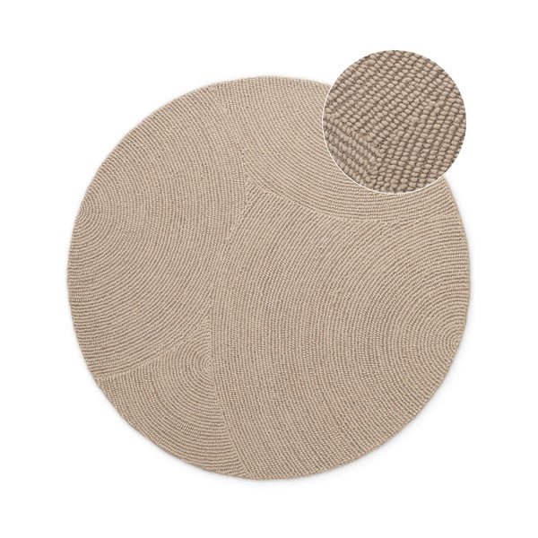 Бежов ръчно изработен вълнен кръгъл килим ø 120 cm Eleni Light Beige – Hanse Home