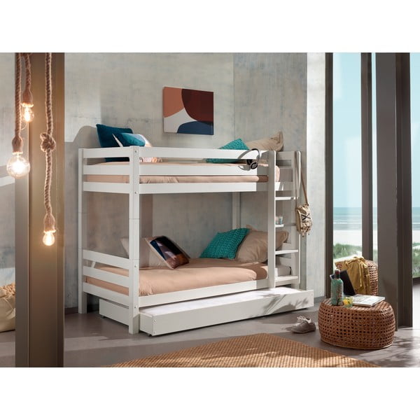 Бяло детско легло 90x200 cm от масивен бор двуетажно/разтегателно с място за съхранение PINO – Vipack-image-1