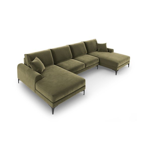 Зелен кадифен U-образен диван Madara - Mazzini Sofas-image-4