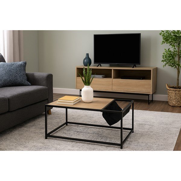 Черна/в естествен цвят масичка за кафе от декор от дъб  60x99 cm Bayen – Bonami Essentials-image-1