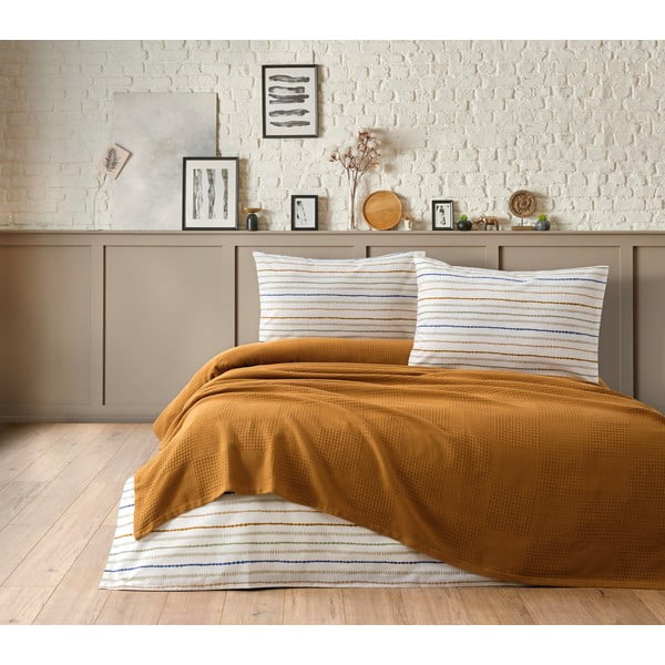 Кафяв памучен комплект покривка за легло, чаршафи и калъфки за възглавници 200x240 cm Karina – Mijolnir