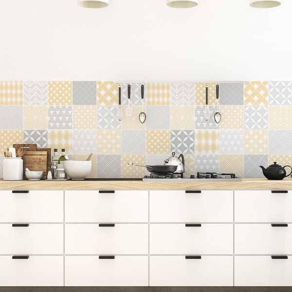 Комплект от 24 стикера за стена Scandinavian Cement Tile Stickers , 10 x 10 cm Jersey - Ambiance