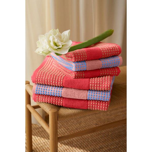 Червена хавлиена кърпа от органичен памук от тери 70x140 cm Check – JUNA-image-1