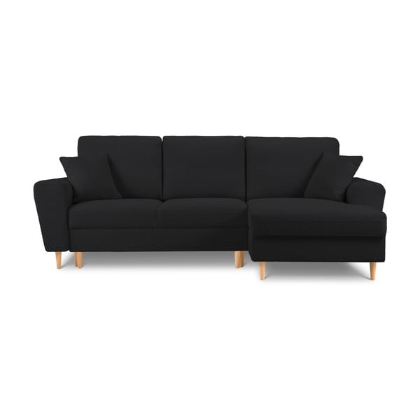 Черен разтегателен ъглов диван с място за съхранение от прежда с примки от букле (десен ъгъл) Kyoto – Cosmopolitan Design